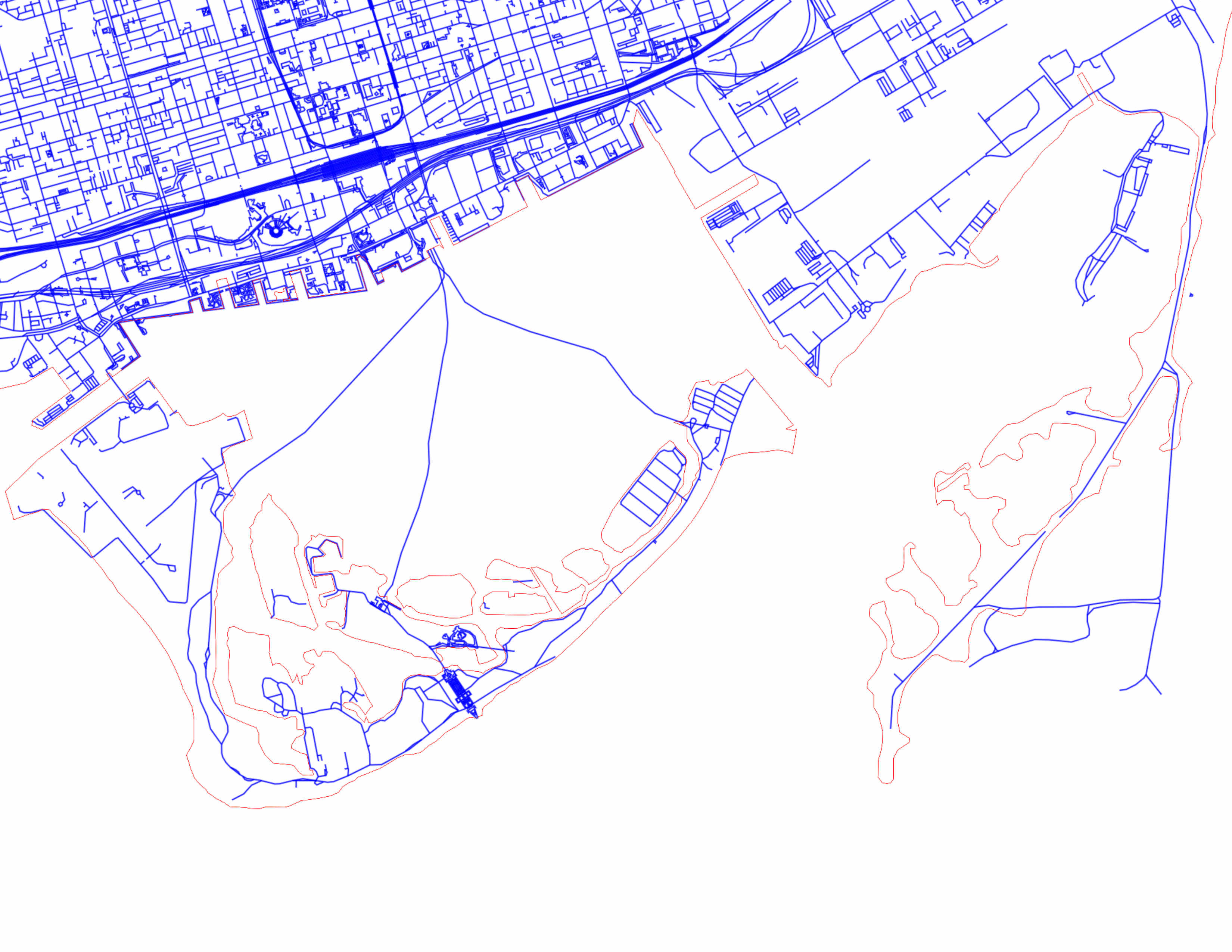 Mapbox map of Toronto along the lake<br>possible base for laser cut map